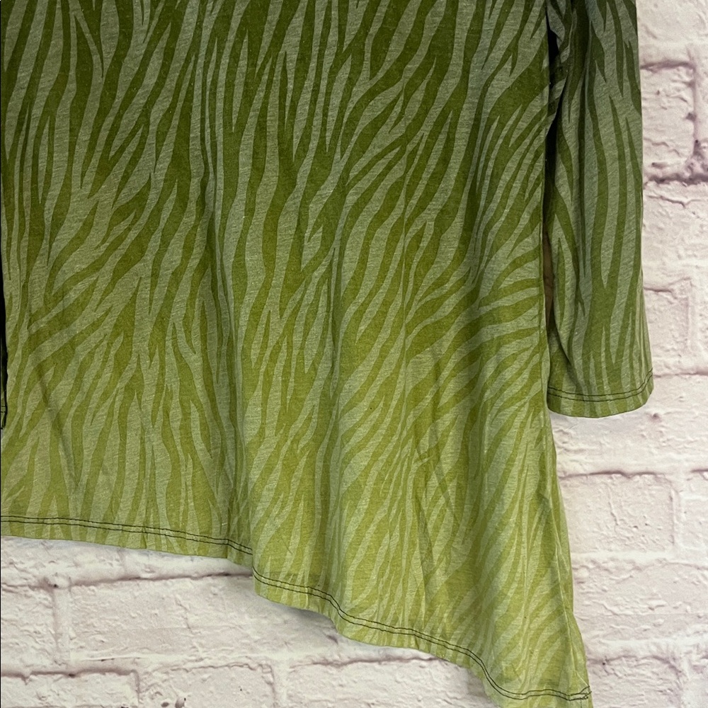Olive Zebra Print Asymmetrical Women's Top - Picture 3 of 4